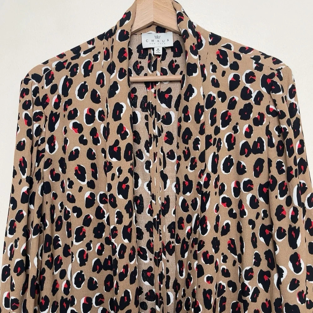 Chaus New York Womens Medium Leopard Open Blazer Jacket - Picture 2 of 12